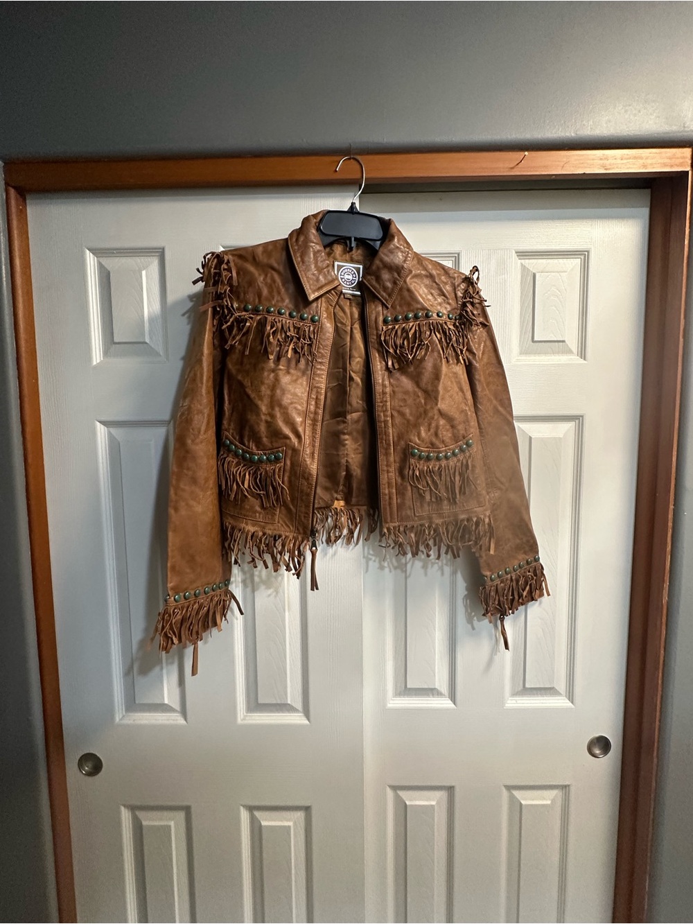 Double D Ranch Brown Suede Fringe Jacket with Beaded Trim